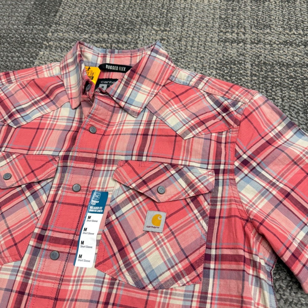 Carhartt Montana Bozeman Plaid Shirt Mens M Pink Plaid Rugged Flex Relaxed Fit
